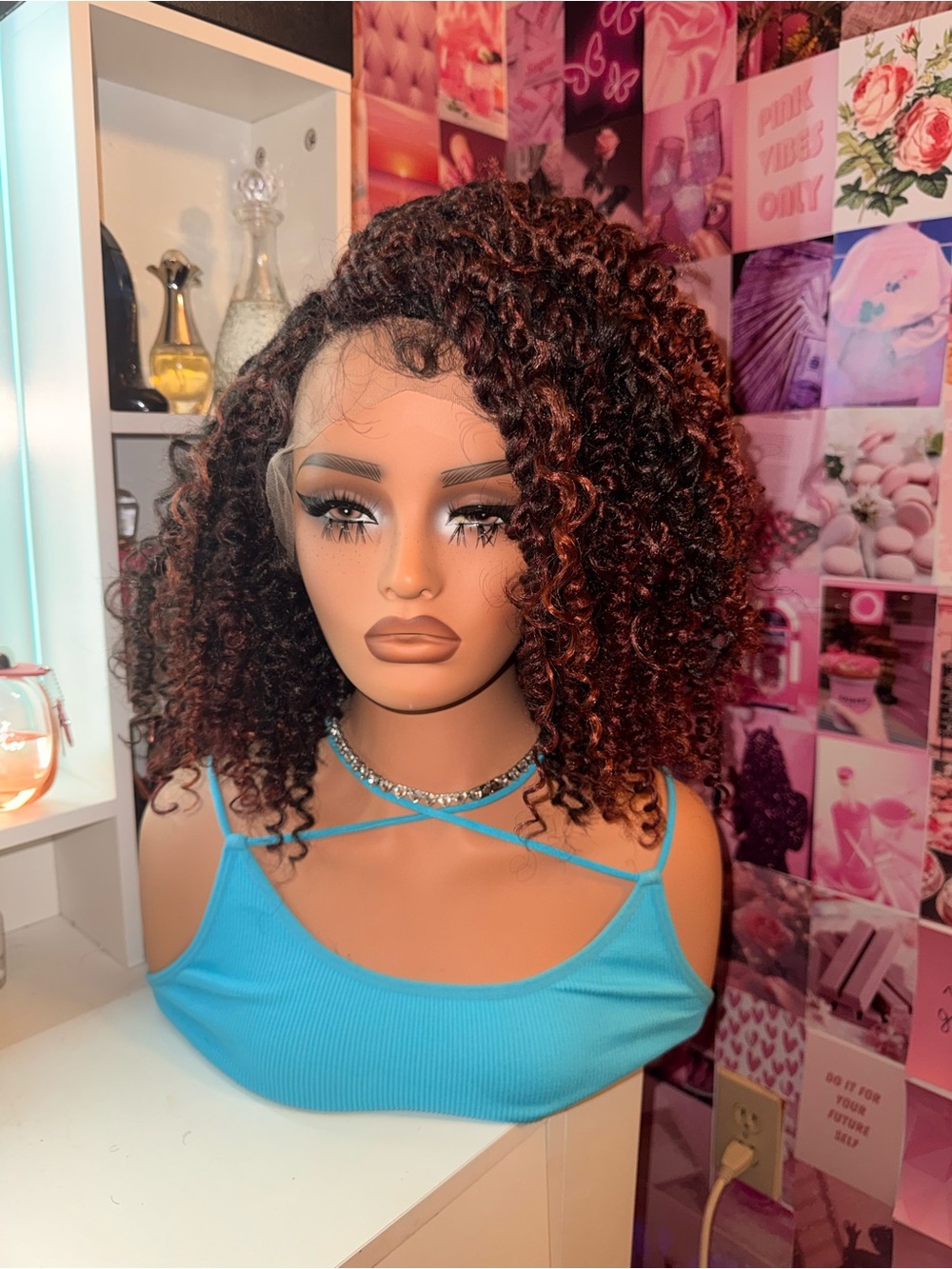 Burgundy and Black Short Passion Boho twist Curly Lace Front Wig